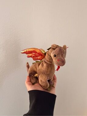Ty Brown Dragon Plush with Shiny Orange Wings